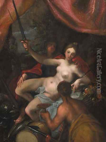 A Personification of Pax holding a sword and a balance Oil Painting - Hans Von Aachen