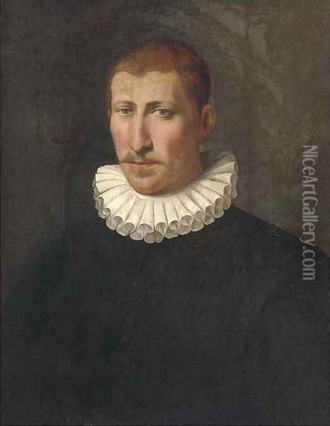 Portrait of a gentleman, bust-length, in a black doublet and a white ruff Oil Painting - Sofonisba Anguisciola