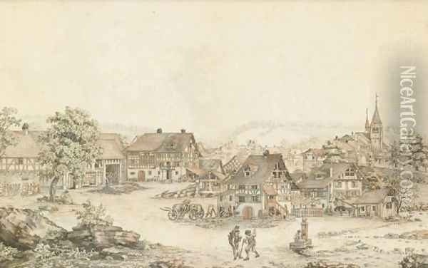 'Vorstellung, von dem Dorf Kutsnacht am Zutrichsee Oil Painting - Johann Jakob Aschmann