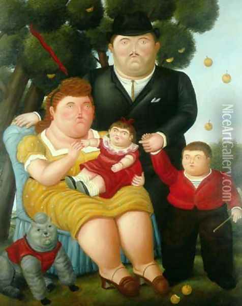 A Family Una Familia Oil Painting - Fernando Botero