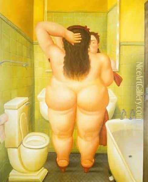 The Bathroom 1989 Oil Painting - Fernando Botero