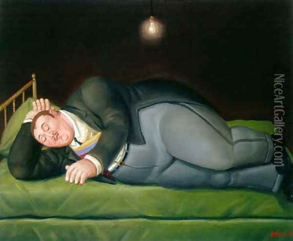 Sleeping President Presidente Durmiendo Oil Painting - Fernando Botero