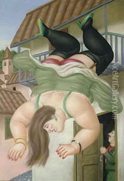 Over the Balcony Oil Painting - Fernando Botero