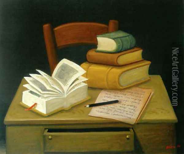 Still Life With Books Naturaleza Muerta Con Libros Oil Painting - Fernando Botero
