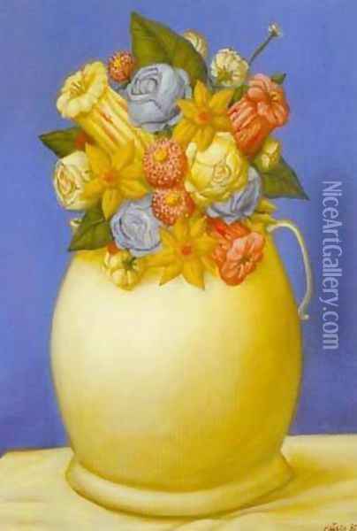 Flowers 1995 Oil Painting - Fernando Botero