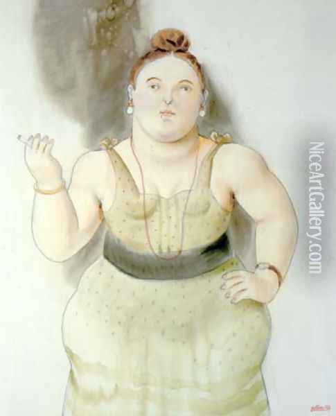 Woman Smoking Oil Painting - Fernando Botero