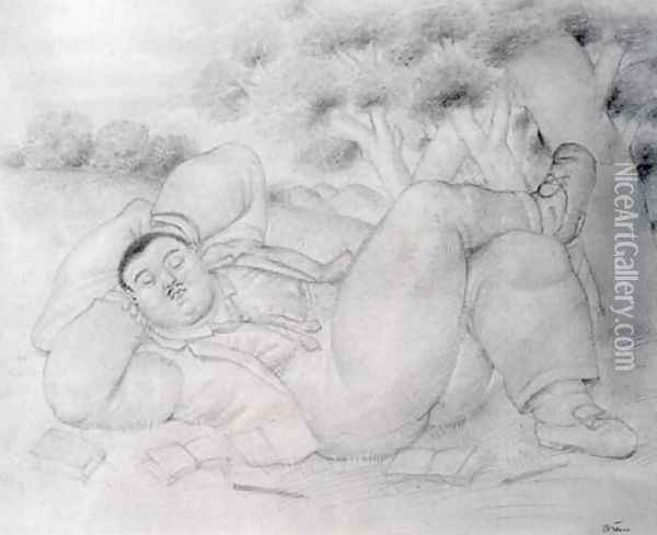Man Resting Hombre Descansando Oil Painting - Fernando Botero