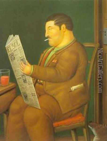 Man Reading a Paper 1996 Oil Painting - Fernando Botero