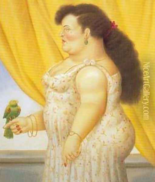 Woman with a Bird 1995 Oil Painting - Fernando Botero