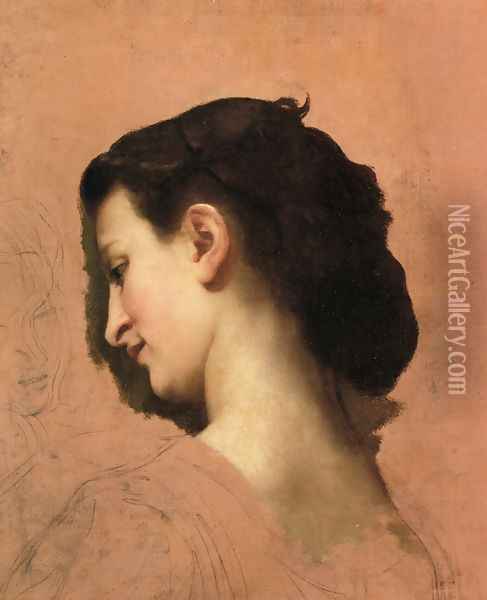 Study of a Young Girl's Head Oil Painting - William-Adolphe Bouguereau