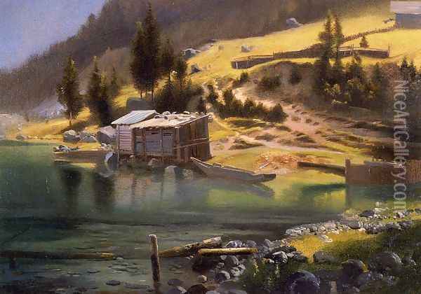 Fishing and Hunting Camp, Loring, Alaska Oil Painting - Albert Bierstadt