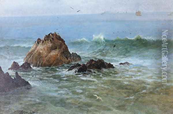 Seal Rocks off Pacific Coast, California Oil Painting - Albert Bierstadt