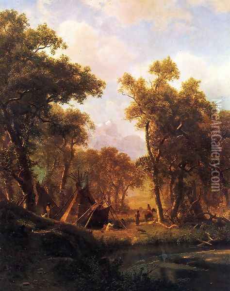 Indian Encampment, Shoshone Village Oil Painting - Albert Bierstadt