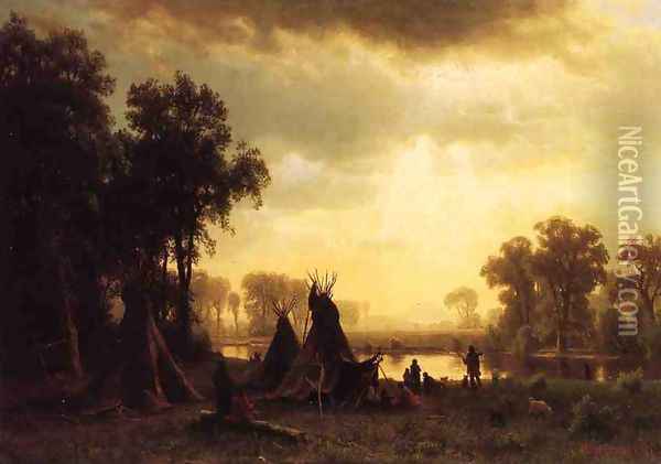 An Indian Encampment Oil Painting - Albert Bierstadt