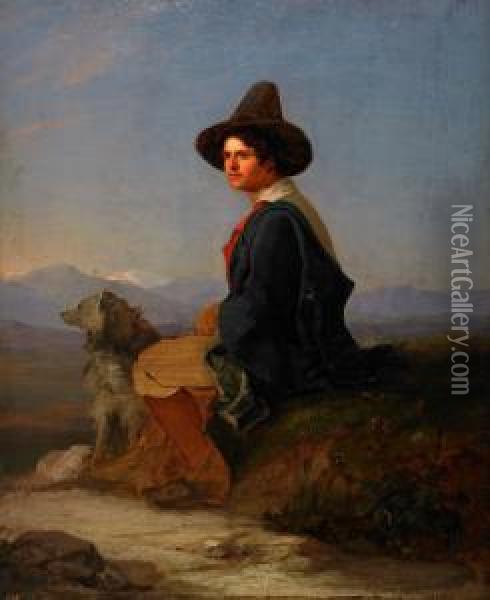 Ung Italiensk Herde Med Hund Oil Painting - Gustaf Uno Troili