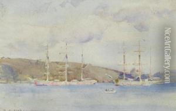 Windjammers Lying In The Carrick Roads Above Falmouth Oil Painting - Henry Scott Tuke