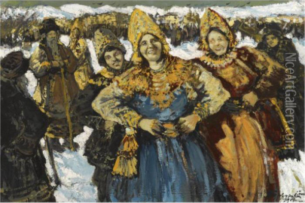 Holiday In The North Oil Painting - Leonard Viktorovich Turzhanky