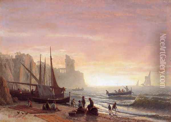 The Fishing Fleet Oil Painting - Albert Bierstadt