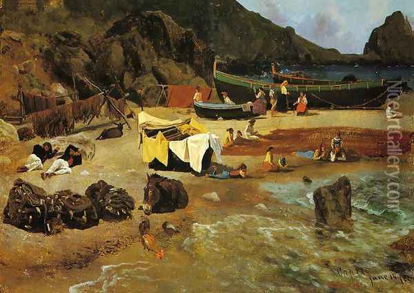 Fishing Boats At Capri Oil Painting - Albert Bierstadt