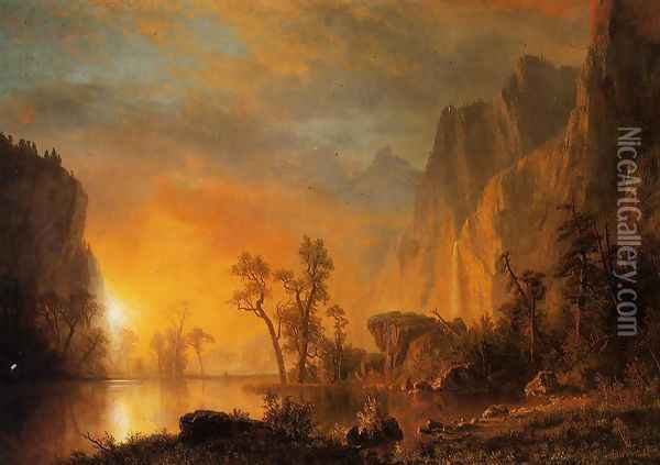 Sunset In The Rockies Oil Painting - Albert Bierstadt