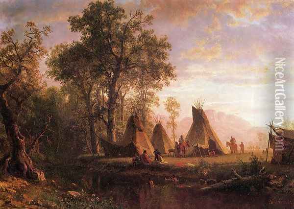 Indian Encampment Late Afternoon Oil Painting - Albert Bierstadt