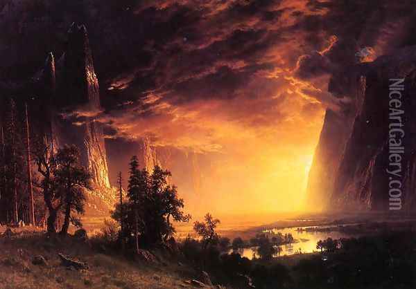 Sunset In The Yosemite Valley Oil Painting - Albert Bierstadt