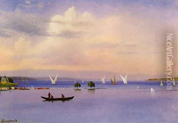On The Lake Oil Painting - Albert Bierstadt