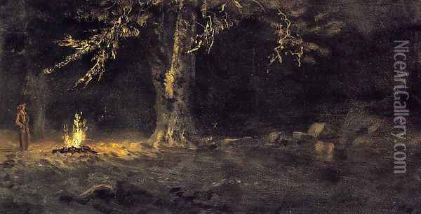 Campfire, Yosemite Valley Oil Painting - Albert Bierstadt