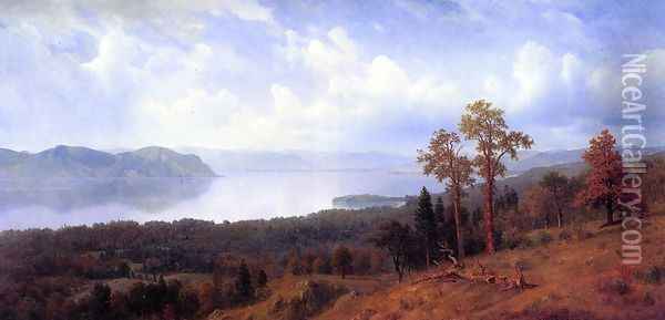 View Of The Hudson Looking Across The Tappan Zee Towards Hook Mountain Oil Painting - Albert Bierstadt