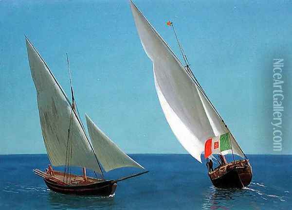 Sailing vessels off Capri Oil Painting - Albert Bierstadt