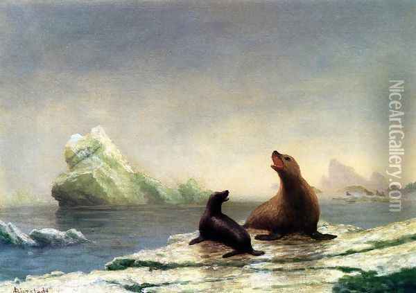 Seals Oil Painting - Albert Bierstadt