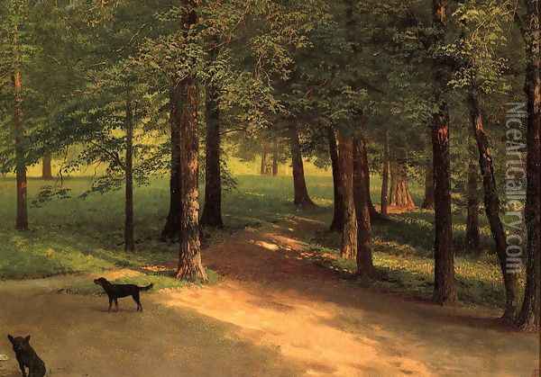 Irvington Woods Oil Painting - Albert Bierstadt