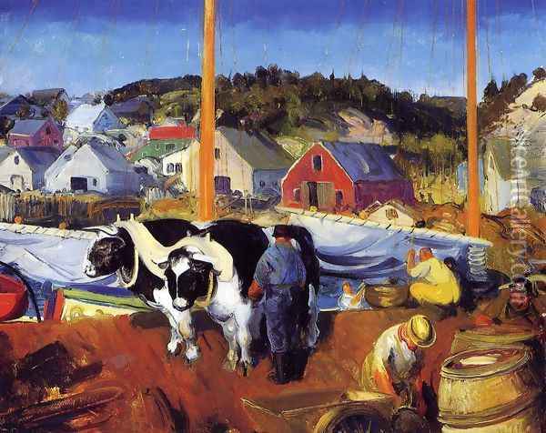 Ox Team Wharf At Matinicus Oil Painting - George Wesley Bellows