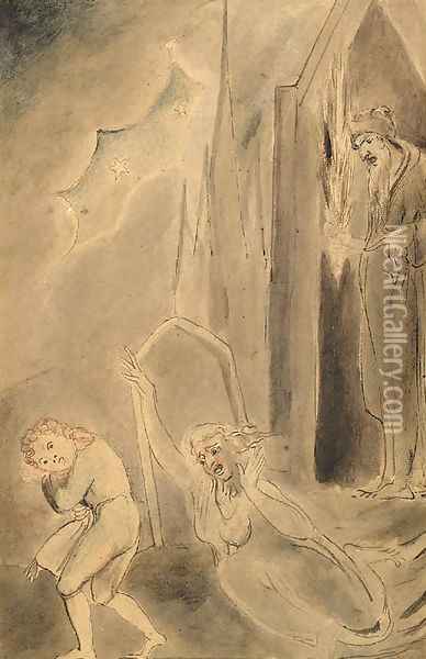 Churchyard spectres frightening a schoolboy Oil Painting - William Blake