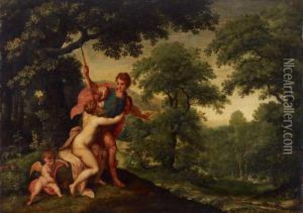 Grosse Waldlandschaft Mit Venus Und Adonis Oil Painting - Denys Van Alsloot