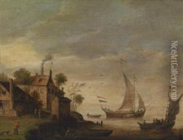 Sailing Boats Off A Coast Oil Painting - Thomas Van Apshoven