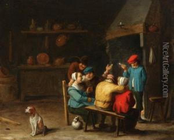 Making Merry - An Interior Tavern Scene Oil Painting - Thomas Van Apshoven