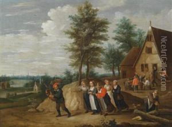 A Landscape With A Musician Followed Byseveral Women Oil Painting - Thomas Van Apshoven