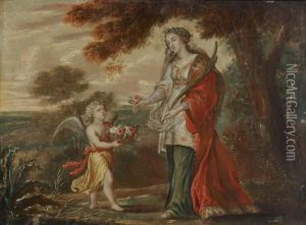 Martyrerin Mit Engel Oil Painting - Pieter Van Avont