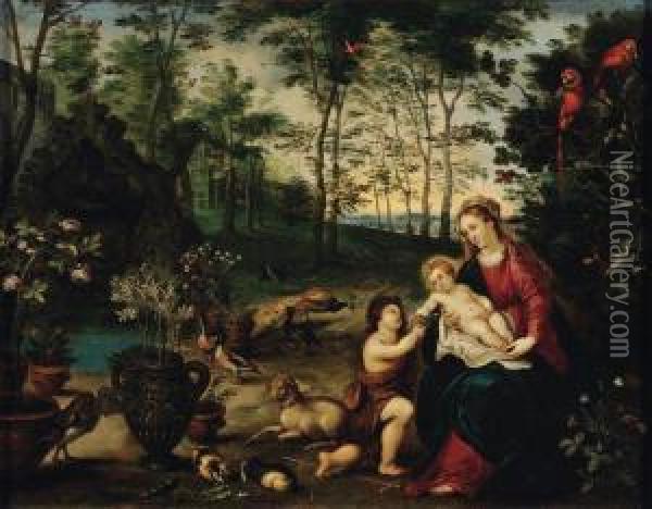 Vierge A L'enfant, 
Saint Jeana Leurs Cotes, 
Dans Un Paysage Oil Painting - Pieter Van Avont
