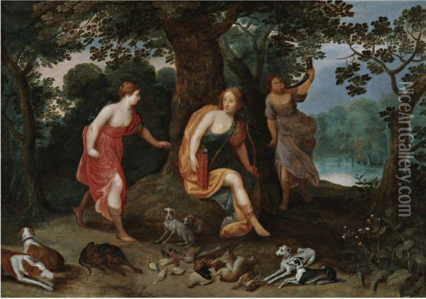 Diana And Her Nymphs Surrounded By The Spoils Of The Hunt Oil Painting - Hendrik van Balen