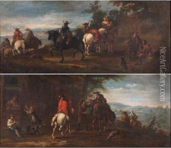 Cavalieri E Viandanti In Un Paesaggio Oil Painting - Pieter van Bloemen