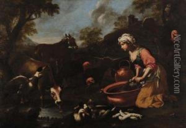 Lavandaia Con Armenti Oil Painting - Jacob van der (Giacomo da Castello) Kerckhoven