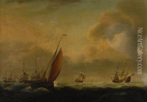 Vessels In A Stiff Breeze Oil Painting - Willem I Van De Velde