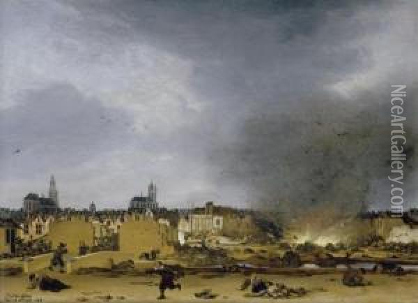 View Of Delft With The Explosion Oil Painting - Egbert van der Poel