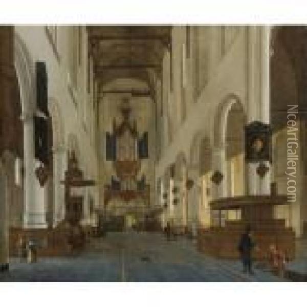 Interior Of The Oude Kerk, Delft, Looking West Oil Painting - Hendrick Van Vliet