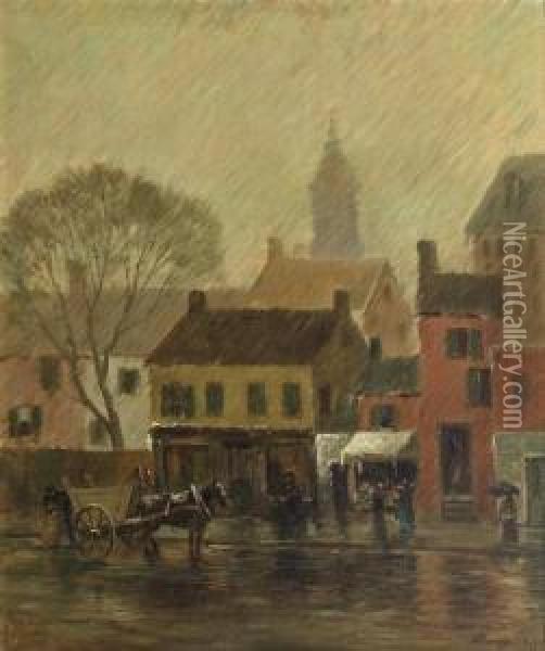 Rainy Day, New York City Oil Painting - Alexander Theobald Van Laer