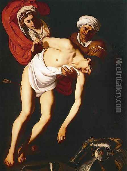 St Sebastian Attended by St Irene and Her Maid Oil Painting - Dirck Van Baburen
