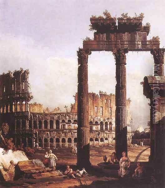 Capriccio with the Colosseum 1743-44 Oil Painting - Bernardo Bellotto