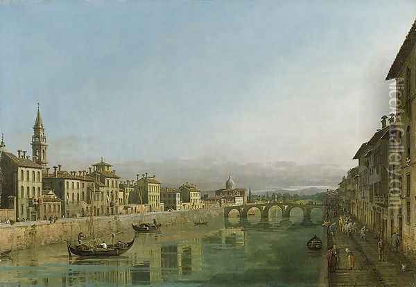 The Arno in Florence with the Ponte alla Carraia, c.1745 Oil Painting - Bernardo Bellotto